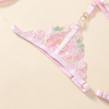 Feather Chain Flower Embroidered Garter Sexy Lingerie Set