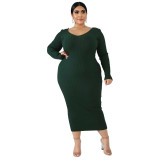 Ribbed Solid Long Sleeve Bodycon Maxi Dress