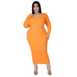 Ribbed Solid Long Sleeve Bodycon Maxi Dress