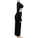Wholesale Solid Slash Shoulder Long Sleeve Crop Top and Long Skirt 2PCS Set