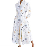 Print Long Sleeve V-Neck Fashion Long Dress