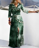 Print Long Sleeve Maxi Shirt Dress
