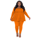Plus Size Long Sleeve Casual Solid Two Piece Pants Set