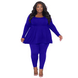 Plus Size Long Sleeve Casual Solid Two Piece Pants Set