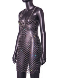 Chain Straps Rhinestone Hollow Out Sexy Dress