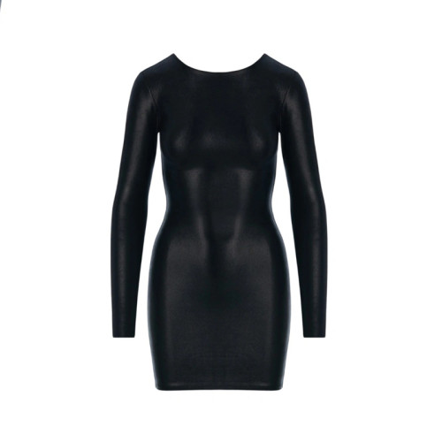 Hight Strachy Black Round Neck Bodycon Dress with Full Sleeve