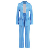 Trendy Striped Blazer Wide-Leg Trousers 2PCS Suit