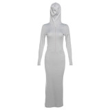 Fashion Zipper Long Sleeve Slim Hooded Maxi Dress