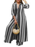Plus Size Long Sleeve Striped Shirt Top and Loose Pants Set