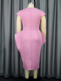 Fashion Pink Cap Sleeve Ruffle Bodycon Party Dress