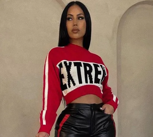 Fashion Knitted Letter Pullover Cropped Sweater