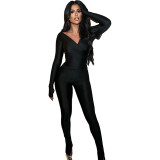 Sexy V-Neck Top and Pants Tight Ruched Casual Sports 2PCS Set