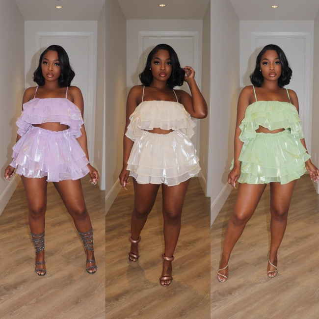 Organza Ruffles CamiTop and Layered Skirt Set