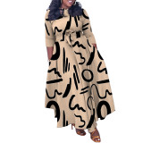 Fashion Print Belted African Long Dress