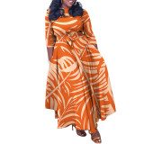 Fashion Print Belted African Long Dress