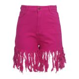 High Waist Zip Fly Fringe Fitted Jeans Shorts