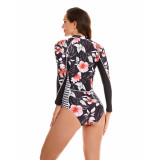 Leaf and Striped Print Patchwork Long Sleeve Diving Rash Guards
