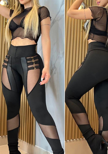 Patchwork Sexy Fashion See Through Tight Pants