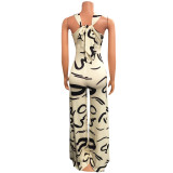 Sexy Deep-V Printed Sleeveless Wide Leg Jumpsuit