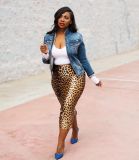 Casual Leopard Print Midi Skirt