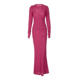 Chic Round Neck Long Sleeve Slim Fit Maxi Dress