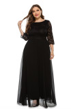 Plus Size 3/4 Sleeve Lace Maxi Evening Dress
