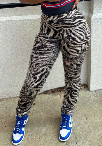 Fall Winter Streetwear Zebra Striped Casual Pants