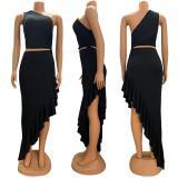 Sexy Cutout Ruffles Irregular Slash Shoulder Long Dress