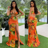 Tropical Printed Sexy Slit Strap Maxi Dress