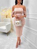 Sexy Solid Off Shoulder Ruched Bodycon Dress