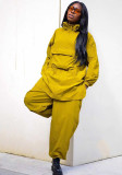 Solid Outdoor Casual Yellow Hooded Windbreaker Sports 2PCS Pants Set