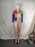 Color Blocking Long Sleeve Jacket and Pants 2PCS Set