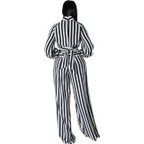 Casual Striped 2PCS Set Bishop Sleeve Top and Wide Leg Pants
