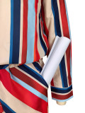 Striped Print Casual Shirt Top and Wide Leg Pants 2PCS Set