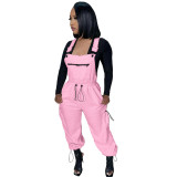 Casual Fleece Suspender Loose Drawstring Overalls Jumpsuit