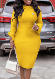 Solid Chic Long Sleeve Bodycon Career Dress African Dress