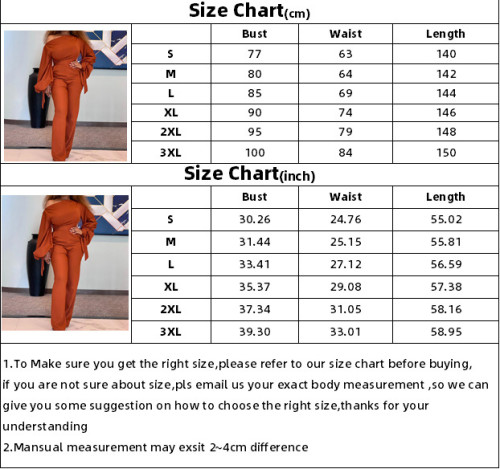 African Slash Shoulder Tie Cuff Long Sleeve Wide Leg Jumpsuit