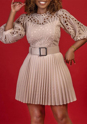 Plus Size Lace Bodice African Pleated Dress