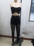 Sexy Strapless Crop Top and Mesh Splicing Pants 2PCS Set