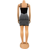 Sexy Mesh Rhinestone Straps Bodycon Mini Dress