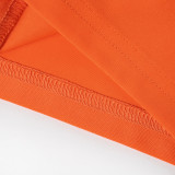 Orange Contrast Zipper Long Sleeve Top and Pants Casual 2PCS Set