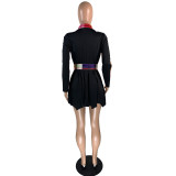 Patchwork Plaid Blazer Dress with Belt