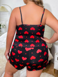 Sexy Plus Size Pajamas Heart Print Cami Home Two-Piece Shorts Set