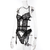 Strappy Back Hollow Out Sexy Lace Two Piece Underwear