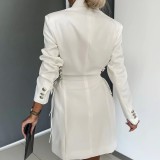 Solid Lace-up Long Sleeve Double Breasted Slim Waist Blazer Dress