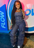 Imitation Denim Jumpsuit with Pockets