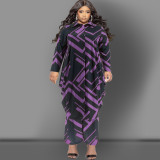 Plus Size Print Long Shirt Top Two Piece Pants Set