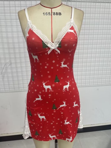 Christmas Outfits Slit Night Dress Sexy Lingerie