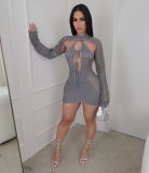 Sexy Knitting Halter Neck Hollow Out Mini Dress with Shrug Top 2PCS Set