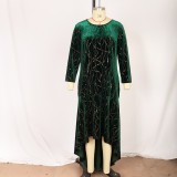 Elegant Velvet High Low 3/4 Sleeve Plus Size Party Dress